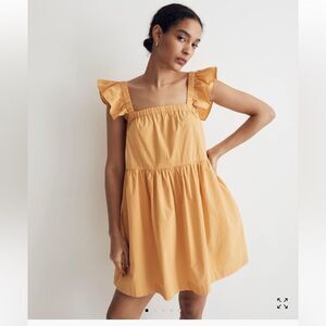 Madewell Marnay Flutter Sleeve Square Neck Mini Dress Womens Size M 100% Cotton